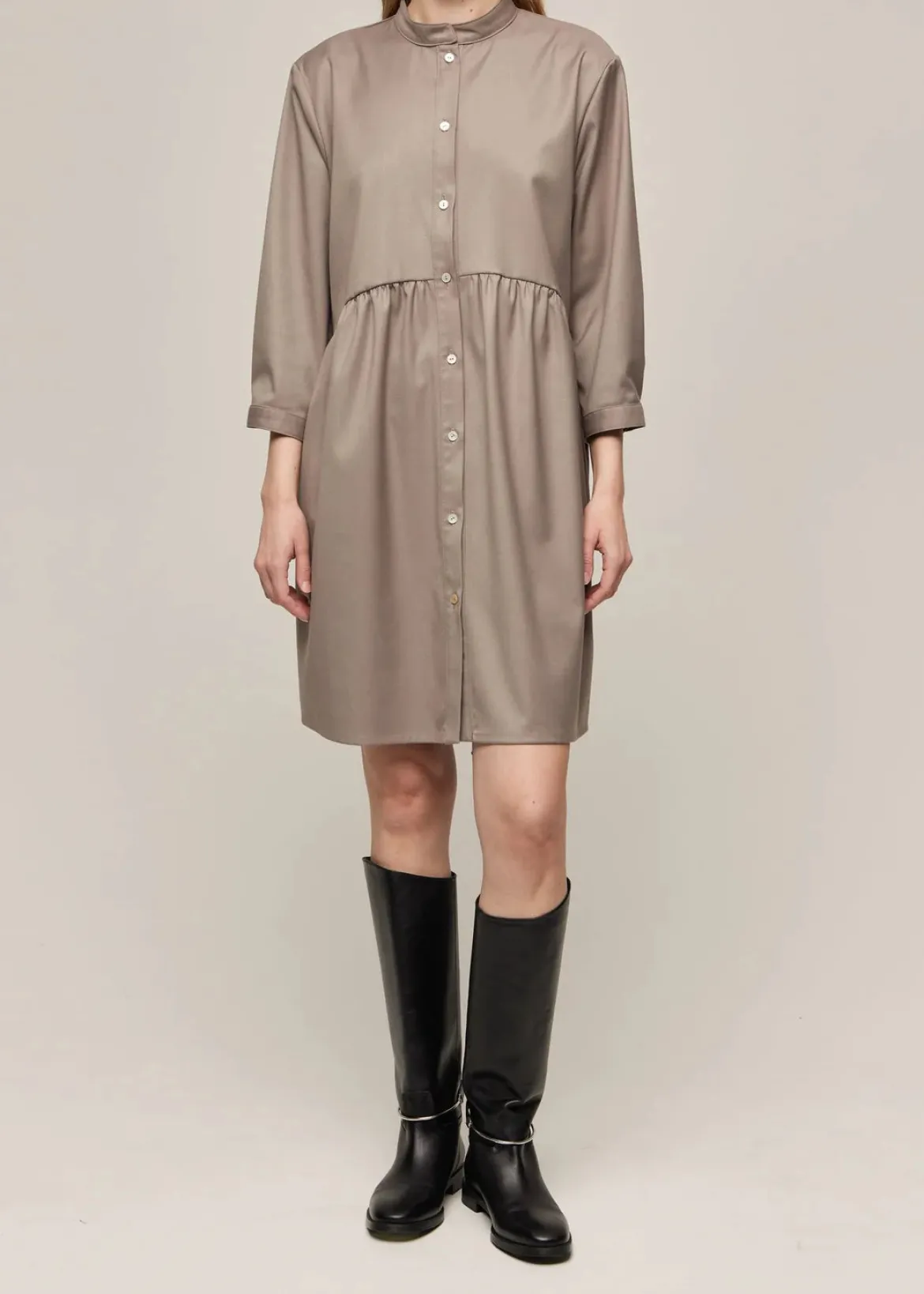 Gauhar naisten mekko, SHIRT DRESS OYSTER Ruskeanharmaa
