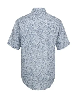 Gino Marcello miesten lyhythihainenkauluspaita Linen Cotton Printed SS Shirt, sininen