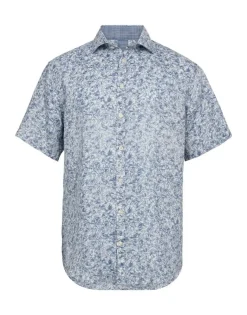 Gino Marcello miesten lyhythihainenkauluspaita Linen Cotton Printed SS Shirt, sininen