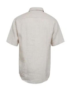 Gino Marcello miesten lyhythihainen kauluspaita Linen Cotton Striped SS Shirt, raidallinen beige