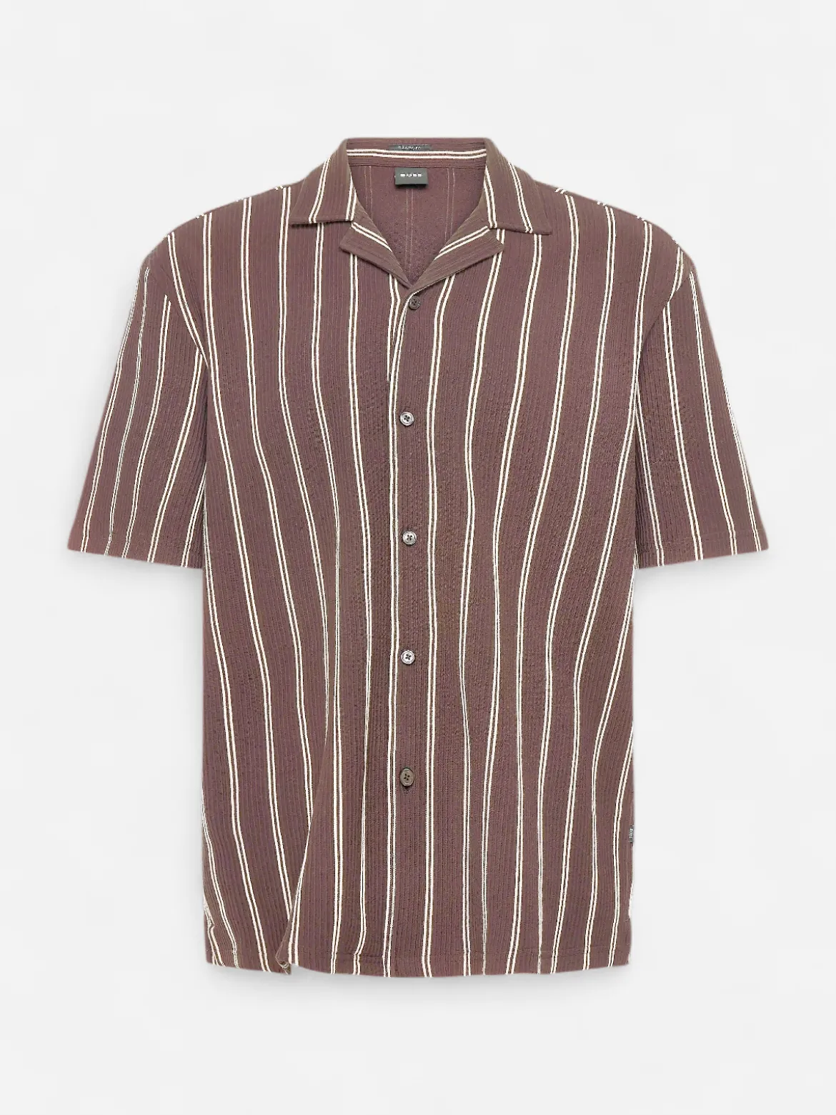 Hugo Boss lyhythihainen kauluspaita C-Lars-Camp-B-262 Cuban Shirt, ruskea kuosillinen
