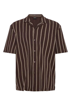 Hugo Boss lyhythihainen kauluspaita C-Lars-Camp-B-262 Cuban Shirt, ruskea kuosillinen