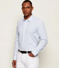 Hugo Boss miesten kauluspaita P-ROAN-K-F-261 Jersey Strech Shirt, valkopohjainen kuosi