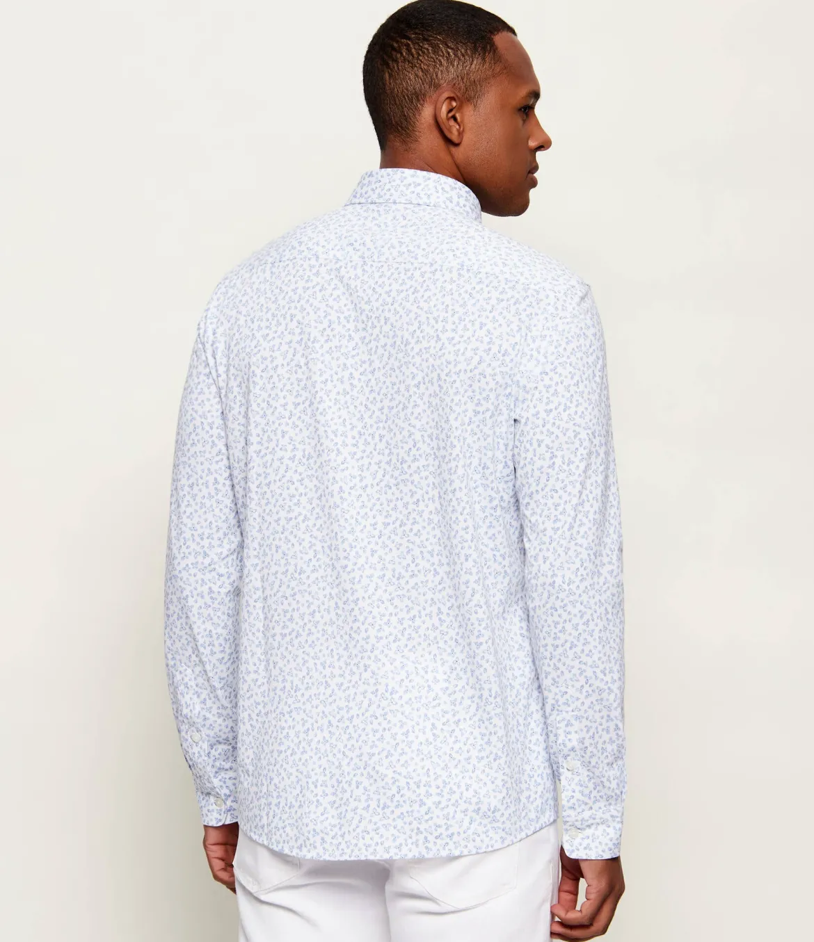 Hugo Boss miesten kauluspaita P-ROAN-K-F-261 Jersey Strech Shirt, valkopohjainen kuosi