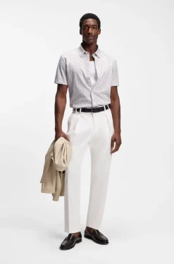 Hugo Boss miesten lyhythihainen kauluspaita P-ROAN-K-SH-F-262 Jersey Strech, ruskea kuosillinen