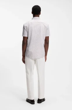 Hugo Boss miesten lyhythihainen kauluspaita P-ROAN-K-SH-F-262 Jersey Strech, ruskea kuosillinen