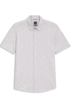 Hugo Boss miesten lyhythihainen kauluspaita P-ROAN-K-SH-F-262 Jersey Strech, ruskea kuosillinen