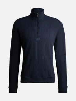 Hugo Boss miesten neule, STRUCTURE HALF ZIP Tummansininen