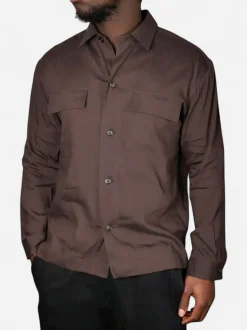 Hugo Boss miesten paitatakki P-CAI-K-2P-261 Linen Overshirt, tummanruskea