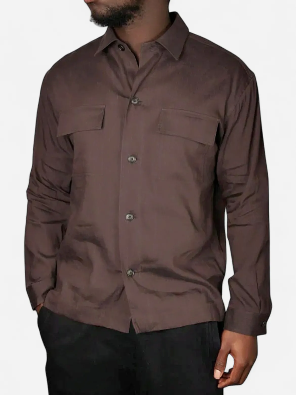 Hugo Boss miesten paitatakki P-CAI-K-2P-261 Linen Overshirt, tummanruskea