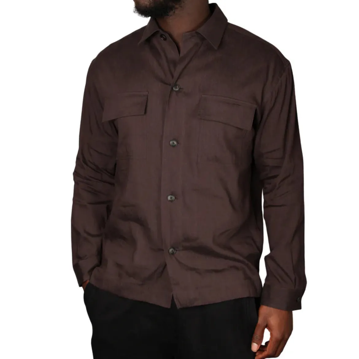Hugo Boss miesten paitatakki P-CAI-K-2P-261 Linen Overshirt, tummanruskea