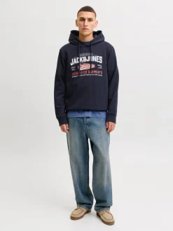 Jack and Jones miesten huppari Logo Sweat Hood, Navy Blazer