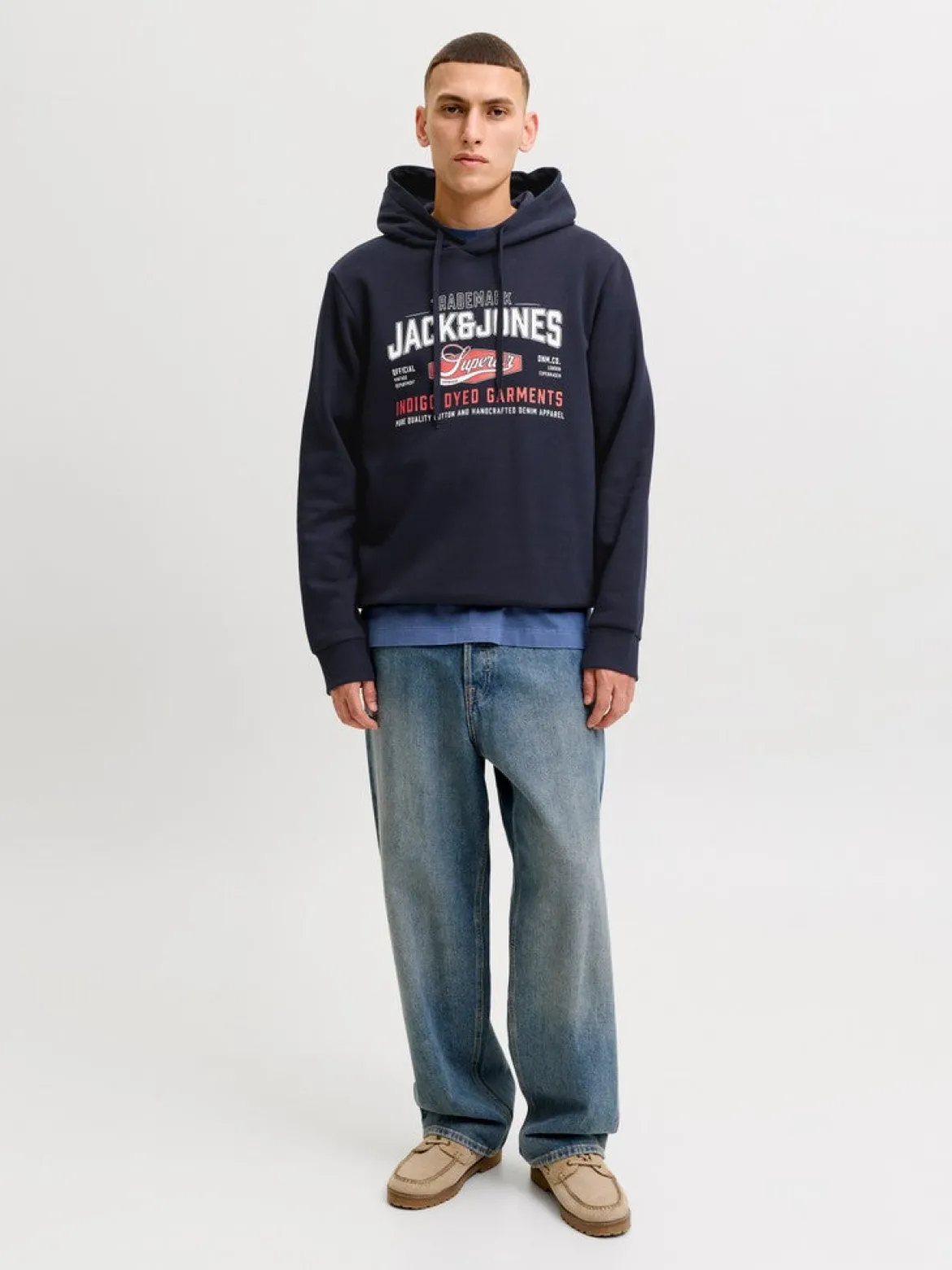 Jack and Jones miesten huppari Logo Sweat Hood, Navy Blazer