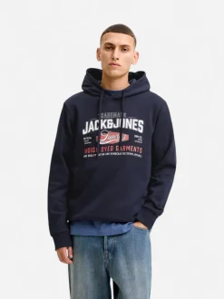 Jack and Jones miesten huppari Logo Sweat Hood, Navy Blazer