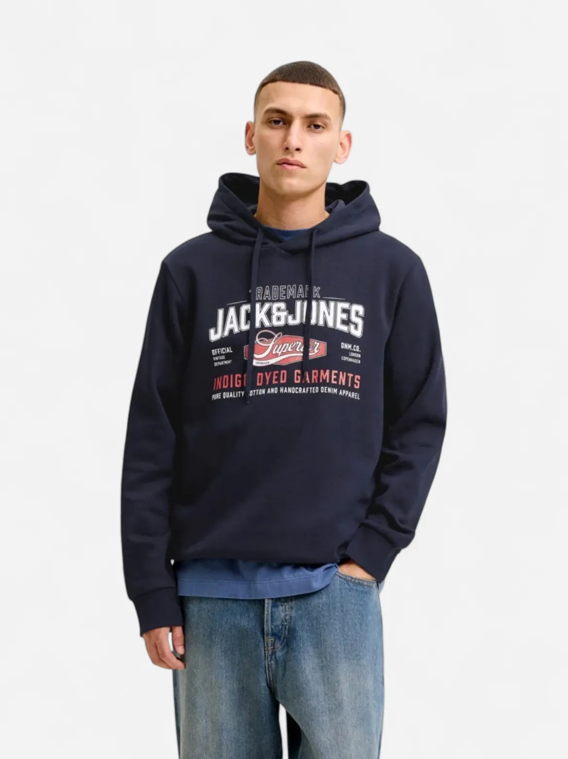 Jack and Jones miesten huppari Logo Sweat Hood, Navy Blazer