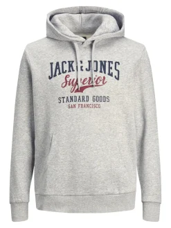 Jack and Jones Miesten Huppari, JJELOGO SWEAT HOOD Vaaleanharmaa
