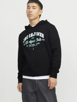 Jack and Jones Miesten Huppari, JJELOGO SWEAT HOODIE NOOS Black Ink