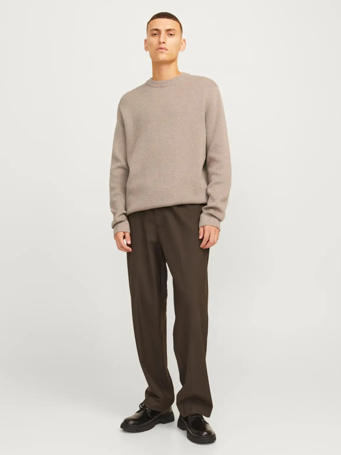 Jack and Jones miesten neulepusero Milano Stitch Crew Neck, Greige Melange