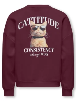 Kids Only lasten collegepaita Kogbila Print O-Neck Sweat Noos, viininpunainen