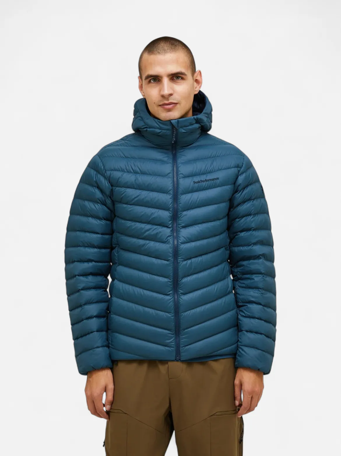 K M FROST DOWN HOOD JACKET PETROOLINSININEN