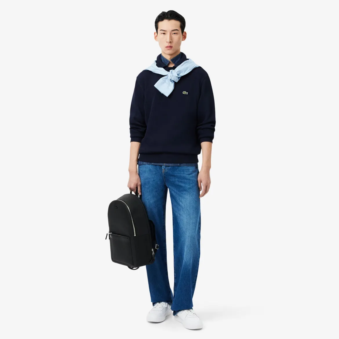 Lacoste miesten collegepaita Classic Fit Polo Collar Ribbed Sweater, tummansininen