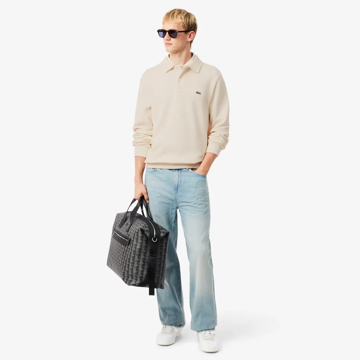 Lacoste miesten collegepaita Classic Fit Polo Collar Ribbed Sweater, luonnonvalkoinen