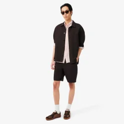 Lacoste miesten kauluspaita Reg Fit Striped Linen Shirt, raidallinen pinkki