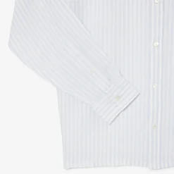 Lacoste miesten kauluspaita Reg Fit Striped Linen Shirt, raidallinen sininen