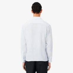 Lacoste miesten kauluspaita Reg Fit Striped Linen Shirt, raidallinen sininen