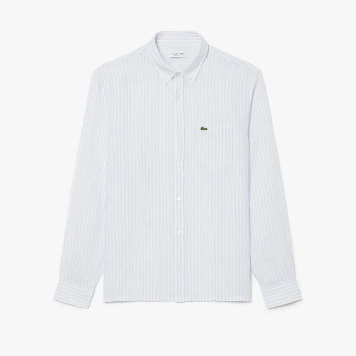 Lacoste miesten kauluspaita Reg Fit Striped Linen Shirt, raidallinen sininen