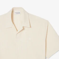 Lacoste miesten lyhythihainen kauluspaita Relaxed Fit Waffle Texture Shirt, valkoinen