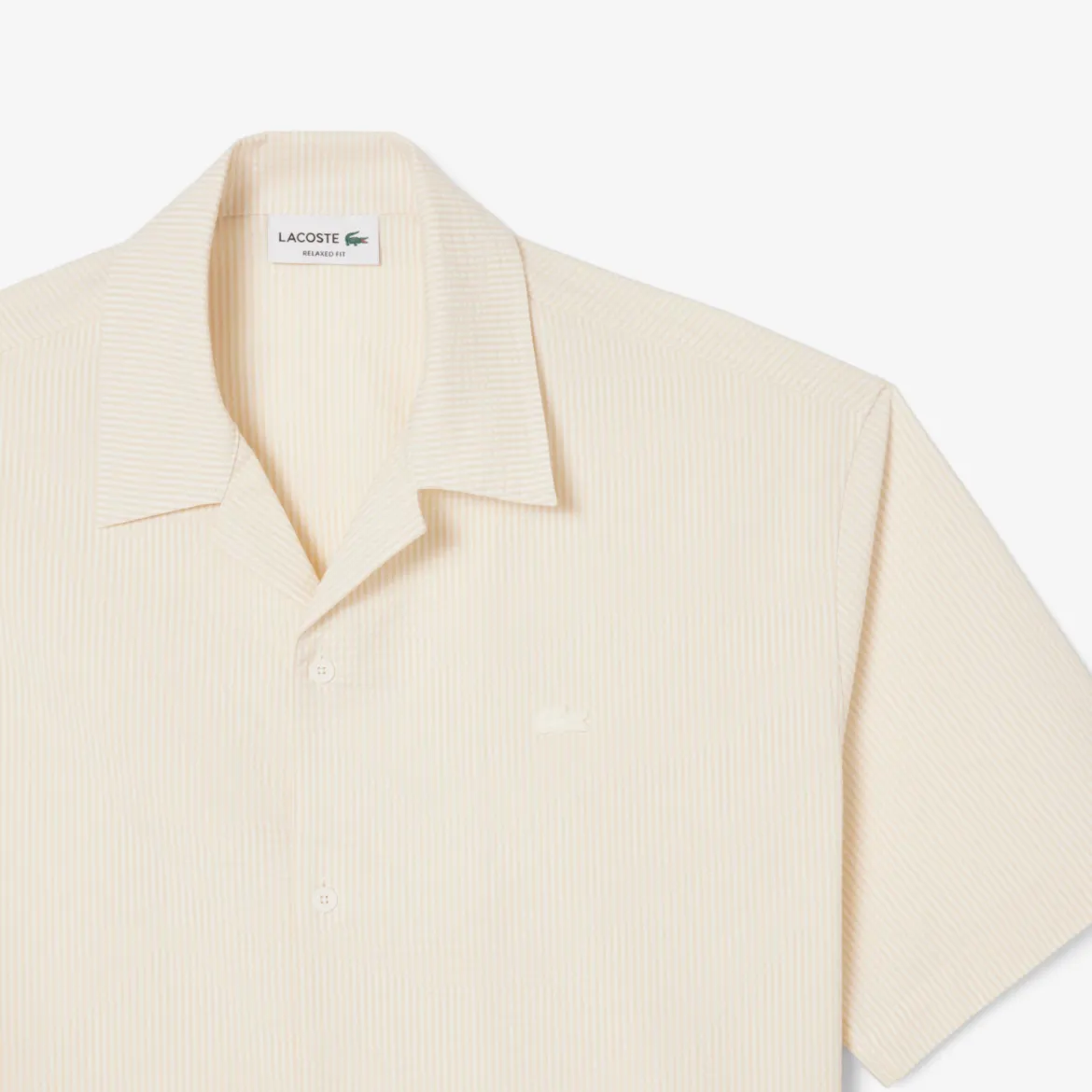 Lacoste miesten lyhythihainen kauluspaita Relaxed Fit Waffle Texture Shirt, valkoinen