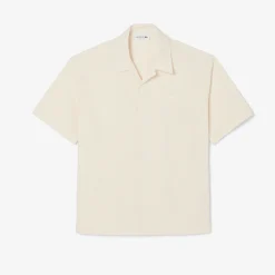 Lacoste miesten lyhythihainen kauluspaita Relaxed Fit Waffle Texture Shirt, valkoinen