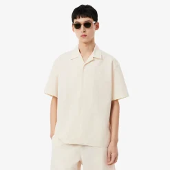 Lacoste miesten lyhythihainen kauluspaita Relaxed Fit Waffle Texture Shirt, valkoinen