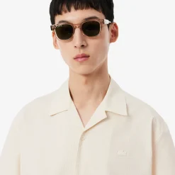 Lacoste miesten lyhythihainen kauluspaita Relaxed Fit Waffle Texture Shirt, valkoinen
