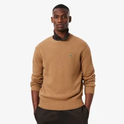 Lacoste miesten neulepusero K MONOCHROME CARDED WOOL NECK SWEATER, kameli