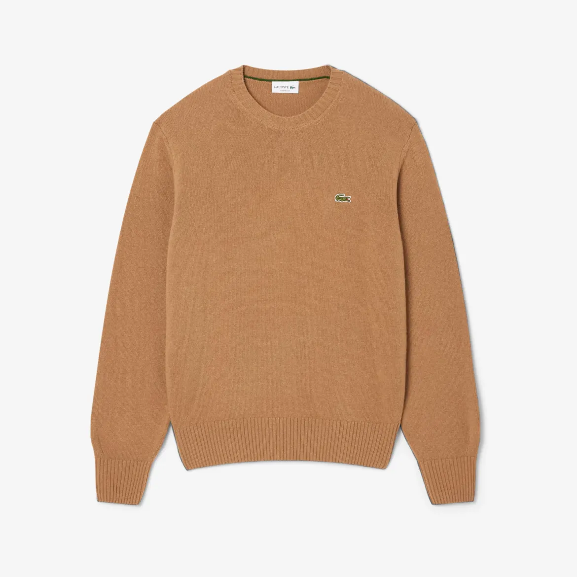 Lacoste miesten neulepusero K MONOCHROME CARDED WOOL NECK SWEATER, kameli