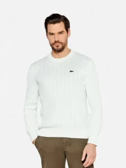 Lacoste miesten neulepusero Cable Knit Cotton Sweater, valkoinen