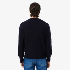 Lacoste miesten neulepusero Monochrome Carded Wool Neck Sweater, tummansininen