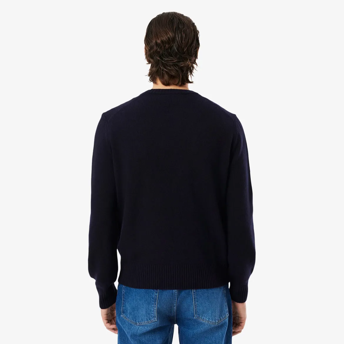 Lacoste miesten neulepusero Monochrome Carded Wool Neck Sweater, tummansininen