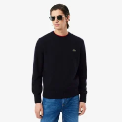 Lacoste miesten neulepusero Monochrome Carded Wool Neck Sweater, tummansininen