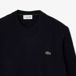 Lacoste miesten neulepusero Monochrome Carded Wool Neck Sweater, tummansininen