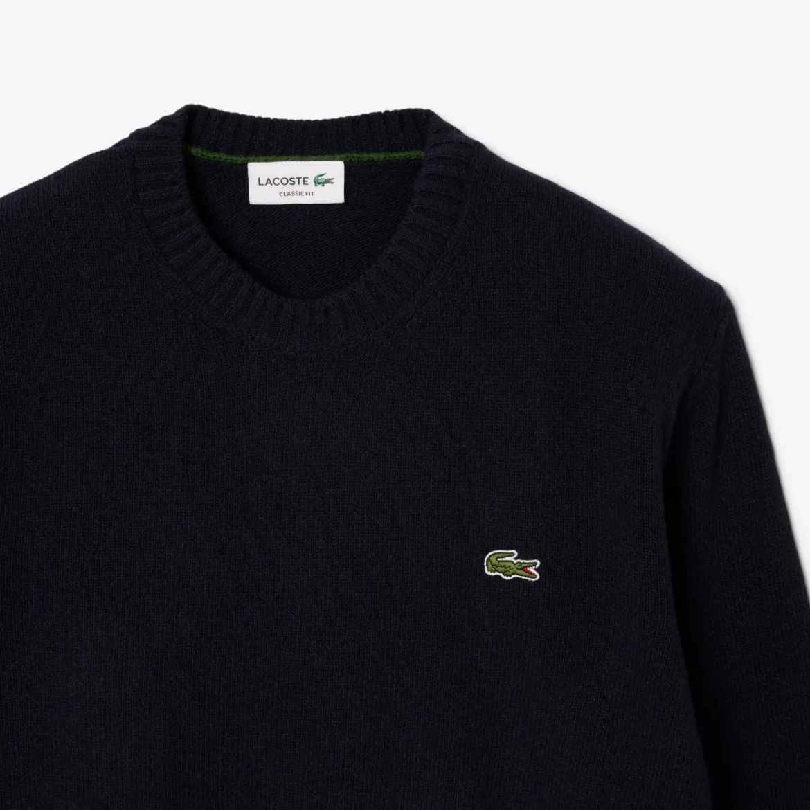 Lacoste miesten neulepusero Monochrome Carded Wool Neck Sweater, tummansininen