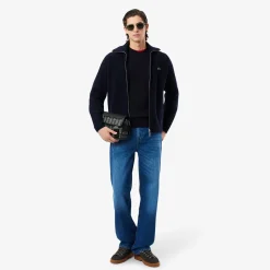 Lacoste miesten neulepusero Monochrome Carded Wool Neck Sweater, tummansininen