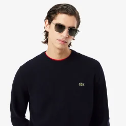 Lacoste miesten neulepusero Monochrome Carded Wool Neck Sweater, tummansininen