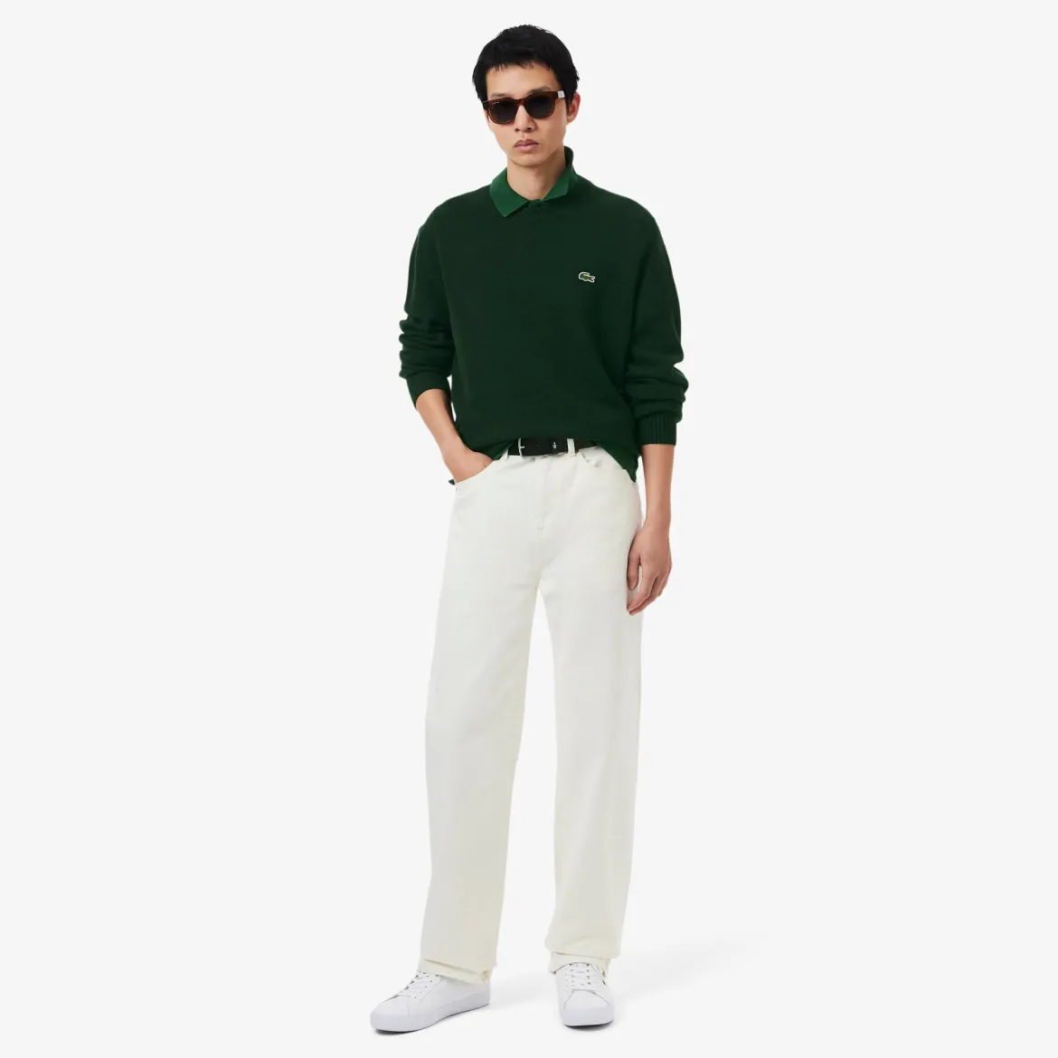 Lacoste miesten neulepusero Monochrome Wool Crew Neck Sweater, tummanvihreä