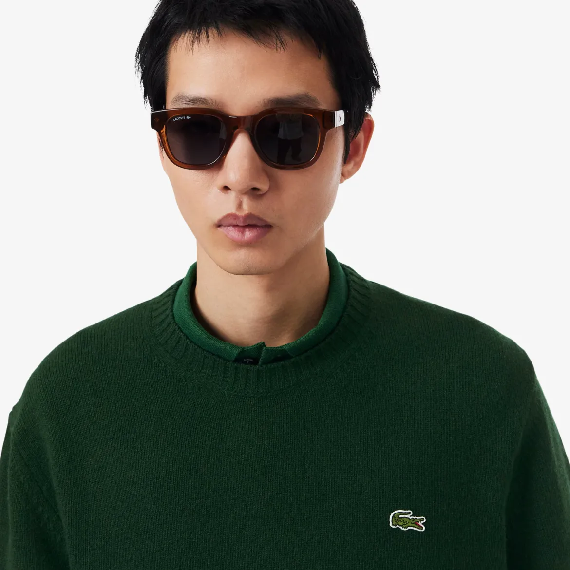 Lacoste miesten neulepusero Monochrome Wool Crew Neck Sweater, tummanvihreä