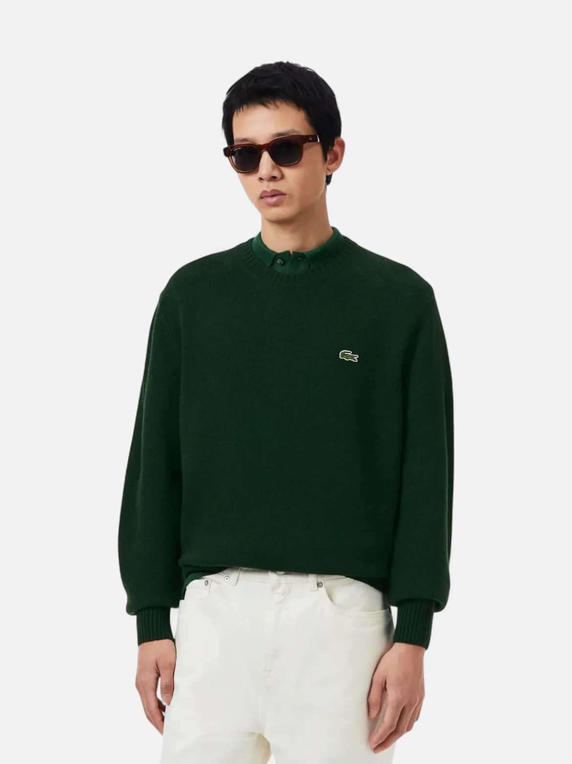 Lacoste miesten neulepusero Monochrome Wool Crew Neck Sweater, tummanvihreä