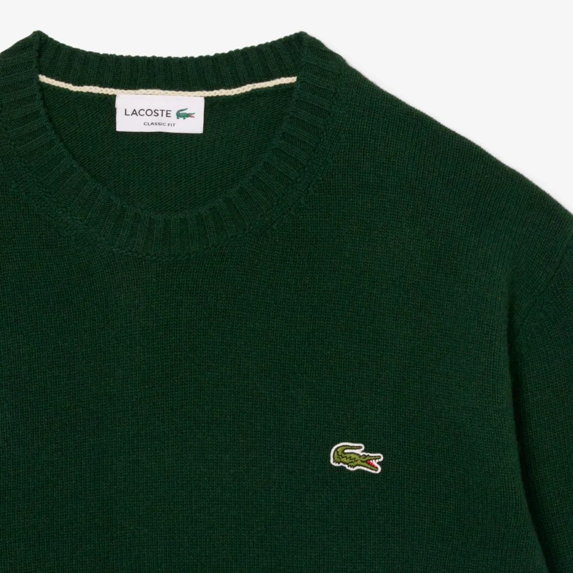 Lacoste miesten neulepusero Monochrome Wool Crew Neck Sweater, tummanvihreä
