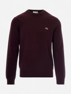 Lacoste miesten neulepusero Regular Fit Crewneck Cotton Knit Sweater, tumma luumunpunainen